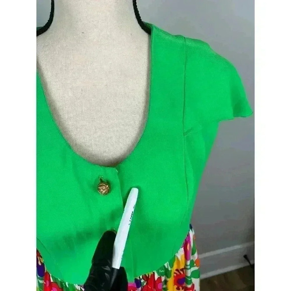 Vtg 70's Georgie Keyloun Maxi Dress Floral Bright Button Front Hippie Women's M - Picture 14 of 15